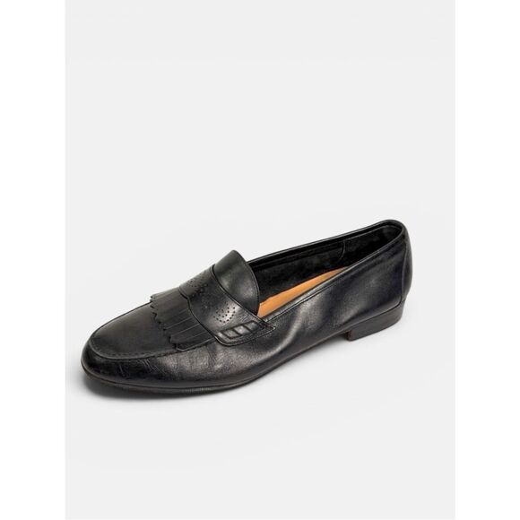 Salvatore Ferragamo Black Leather Kiltie Fringe Penny Loafers Italy Men\'s 11